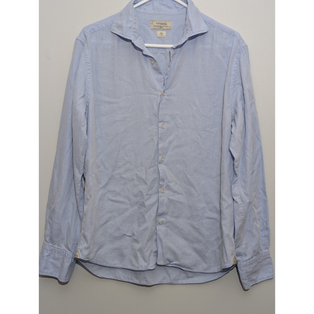 Z2 Poggianti 1958 Shirt Mens Blue Microcheck Button Up Casual Cotton Shirt